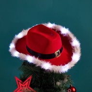 Christmas Feather Cowboy Hat Red Western Cowboy Red Hat Santa Frayed Hat