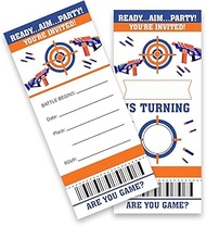 LyoGao 20 Pack Nerf Ticket Birthday Party Invitations With Envelopes Nerf Gun Battle Theme Birthday Party Ticket Style Invitations Fill in Invites Card