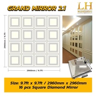 Grand Mirror 2.0 Pakej DIY Wainscoting Siap Potong Cermin Saiz 45cm x 45cm Tebal 5mm Diamond Mirror 