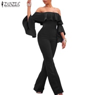 CELMIA ZENZEA Women Off Shoulder Jumpsuit Long Pants Ruffled Flare 3/4 Sleeve Party Elegant Casual P