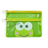 SANRIO - Kerokerokeroppi 日版 PVC 半透明 A5 雙層 拉鍊 筆袋 大頭造型 收納袋 儲物袋 小物袋 大眼蛙 keroppi 可洛比 (大臉文具系列)