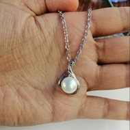 Rantai Original Stainless Steel Loket Mutiara Air Tawar Asli