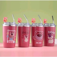 TERMOS VIRAL LOTSO BEAR STAINLESS STEEL TUMBLER 500ML PREMIUM FREE STRAW LOTSO 500ML STRAWBERRY BEAR