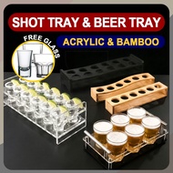 [FREE SHOT GLASS] ATAS BAR ACRYLIC WOODEN SHOT TRAY Set 6 12 Holes Wood Liquor Glass Spirit Tequila 