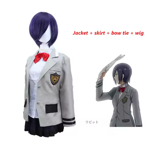 4 PCS Anime Tokyo Ghoul Touka Kirishima Cosplay Costume School Girl Uniform Purple Wig Women Hallowe