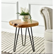 Solid wood cedar bedside table metal leg small side table meja tepi katil meja corner dengan kaki besi