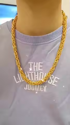 Unisex 24K AU999 Real Gold Boss Chain, Hollow 10MM 60CM Bold Keel Faucet Necklace, Polished Finish