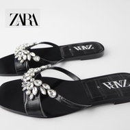 Zara Flat Women's Acrylic Diamond Decoration Flat Heel Beach Shoes Outer Sandals Women's Shoes