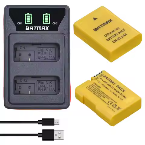 2x 1530mAh EN-EL14 EN EL14 EN-EL14a Battery + Dual LCD Dual Charger for Nikon P7800,P7100,D3400,D550