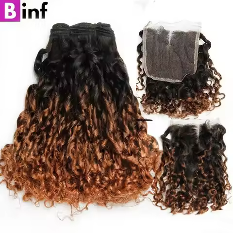 T1b/30 Ombre Color Pixie Curly Human Hair Bundles With Closure 5x5 HD Lace Closure And Frontal Brazi