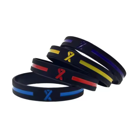 50 Pcs Cancer Ribbon Thin Line Silicone Wristbands Breast Cancer Awareness Month Giveaways Rubber Br
