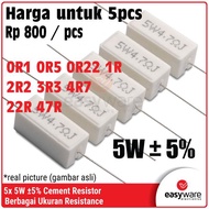 5x Cement Resistor 5W 5% 0R1 0R5 0R22 1R 2R2 3R3 4R7 22R 47R Cement Resistor White Chalk 0.1 Ohm 47 