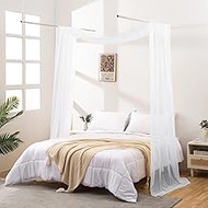 JADE POKE White Sheer Canopy Bed Scarf, Tulle Bed Canopy Curtains 144 Inch Long, Tessie Canopy Valan