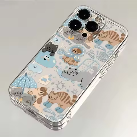 Funny Cartoon Naughty Dabble Cat Creative Kawaii Phone Case For iPhone 17 16 15 14 13 12 11 Pro XR M
