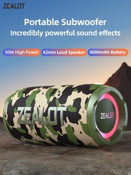 Zealot S76 50W High-Power Wireless Speaker, 8000mAh Battery Built-In LED Light, Compatible With TF C