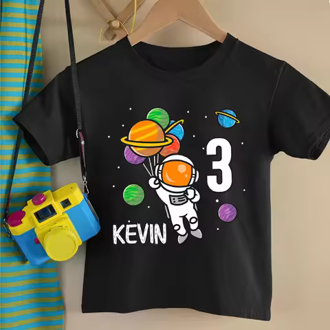Personalized Astronaut Birthday Shirt Boy 1-9 Years Birthday T-shirt Custon Name Rocket Shirts Tops 