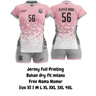 Setelan Kaos Jersey Voli Futsal Bola Cewek Perempuan Full Printing Pink Putih Abu Motif 56