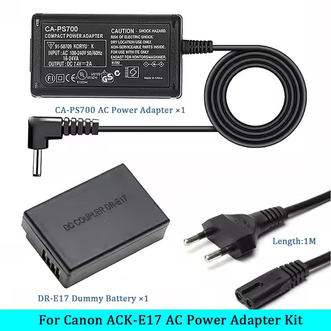ACK-E17 AC Power Adapter DR-E17 DC Coupler Dummy Battery Power Supply Kit for Canon EOS M3, M5, M6, 