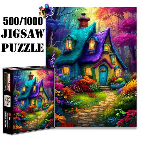1000pcs Adult Puzzle, 27.56x19.69inch Large Size Dreamy Fairy Tale Cottage Paper Jigsaw Puzzle – 500