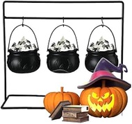 Halloween Witch Cauldron Candy Servers Bowls Decor, Set of 3 Black Plastic Cauldron Bowls with Iron