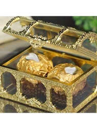 1入組儲物盒寶藏箱，鍍金塑料糖果盒小物品整理盒