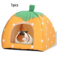 Guinea Pig & Hamster Hideout House - Strawberry-Shaped Semi-Enclosed Pet Shelter with Green Leaves, 