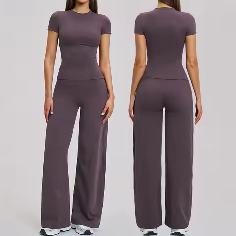 TRY TO BN Women's Tracksuit Two Pieces Yoga Sets Short Sleeve High Waist Leggings Fitness Sportwear 