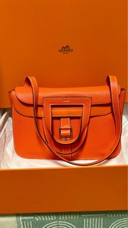 聖誕優惠 HERMES Halzan 31 orange poppy T stamp handbag shoulder bag with box with dustbag with paper bag