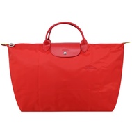 LONGCHAMP LE PLIAGE GREEN系列刺繡短把再生尼龍摺疊旅行袋（小/番茄紅）_廠商直送