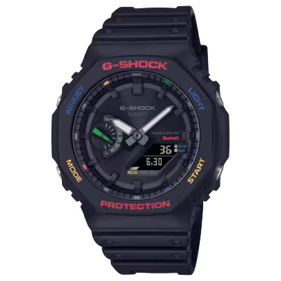 【CASIO 卡西歐】G-SHOCK 五彩派對太陽能藍芽農家橡樹計時錶 黑 GA-B2100FC-1A