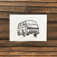 手繪老車明信片- VW T3. 福斯 小巴/旅行車