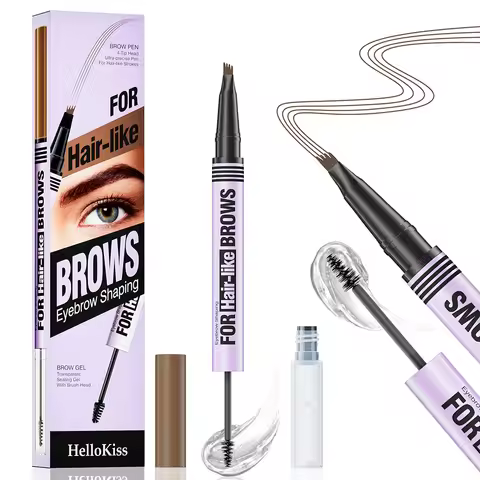 2-in-1 Double End Eyebrow Pen, Four-pronged Waterproof Long Lasting Liquid Gel Eyebrow Pencil for Na