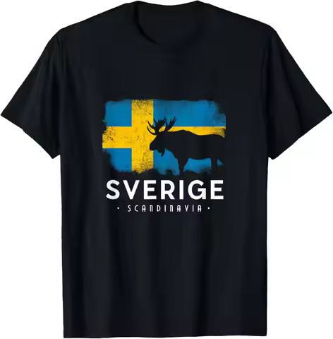 Sverige Scandinavia Swedish Flag Sweden T-Shirt Short Sleeve Casual 100% Cotton Shirt
