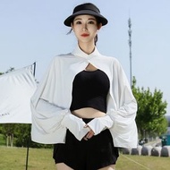 冰絲防曬衣女/夏季戶外騎車運動開車手臂遮陽/連身袖套/防曬手袖/防曬披肩/防紫外光透氣冰絲保護皮膚防曬衣