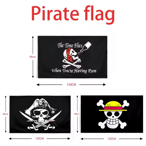 *One Piece 90*150CM Polyester Pirate Monkey D.Luffy Skull Flag One Piece Straw Hat Pirates Trumpet B