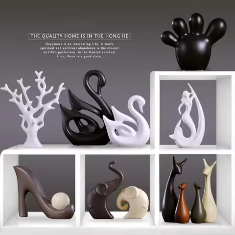 Nordic Ceramic Swan Deer Figurines Crafts Decoration Home room Desk Fengshui Animal Sculpture Store 
