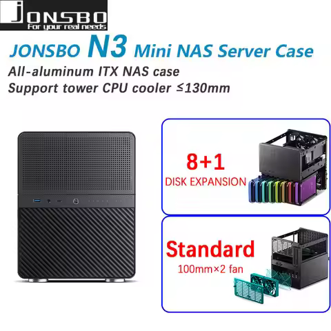 JONSBO N3 Mini NAS Case ITX Mini Aluminum with Steel Plate Support 130mm CPU Cooler Two 100×25mm fan
