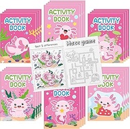 Axolotl Activity Books for Kids - 24Pcs Amphibian Patterns Mini Games Coloring Book Set Bulk Cartoon