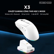 Chuột Gaming LEAVEN X3 Chip Pro Chuột Không Dây Có Dock Sạc 3 Mức DPI Led RGB
