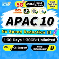 APAC 10 countries 5G eSIM  1-30 Days Unlimited Data China & Japan & Taiwan & South Korea eSIM Card