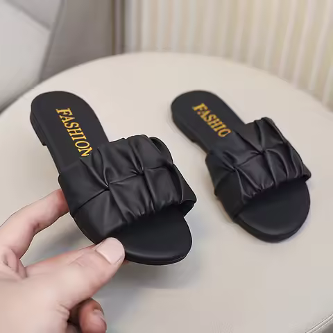 Fashion Summer Girls Pleated Slippers Fashion Children Flats Outdoor Kids Slippers Soft Anti-Slipper