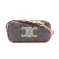 【二手】Celine CELINE單肩包 迷你相機包 Cuir Triomphe 刺繡 黑色/ブラウンPVC 塗層帆布皮革 Cuir Triomphe 迷你相機包