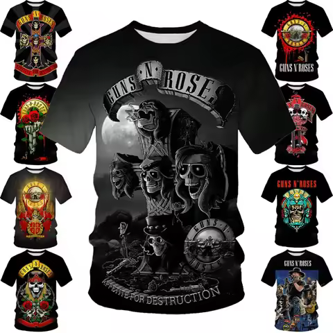 Summer Men's and Women's New Hot Guns N' Roses Rock Band 3D T-shirt Hip-hop Casual Fashion T-shirt H
