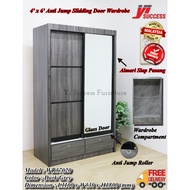 Yi Success 4ft x 6ft Anti Jump Sliding Door Wardrobe (Siap Pasang) / 4 Kaki Almari Baju Sliding Door