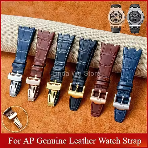 Premium Calf Leather Watch Band 26mm for AP Royal Oak 15703 26320 26331 Blue Double Concave Interfac