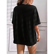 Korea Korea 2026 Ladies Casual Summer Floral Pattern T-Shirt-Round Neck Short Sleeve Bright Pink and