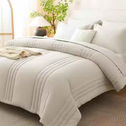 Queen Size Comforter Set - 7 Piece All Seasons Luxury Bedding with Down Alternative, Soft Sheets & P