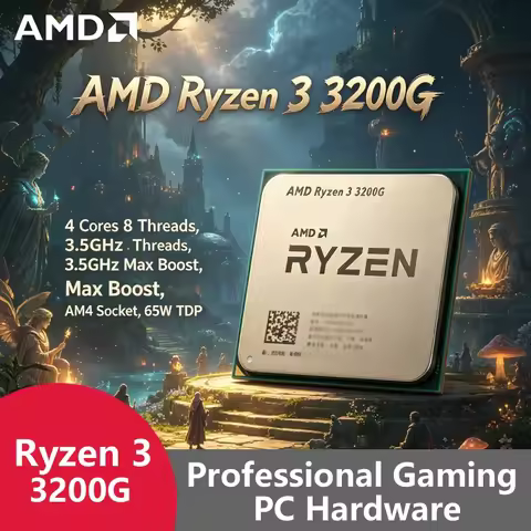 AMD Ryzen 3 3200G AM4 Entry Gaming Processor 4C8T 4.0GHz Boost, Onboard Vega 8 GPU, 65W Loose Tray C