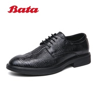 รองเท้าหนังหัวแหลมผู้ชายลายจระเข้ธุรกิจรองเท้าหนังบริทิชผู้ชายคนใหม่ฤดูใบไม้ร่วง Bata