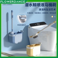 Cartoon Whale Toilet Brush Refillable Handle Dispenser Suction Cup Toilet Brush Bathroom Accessories